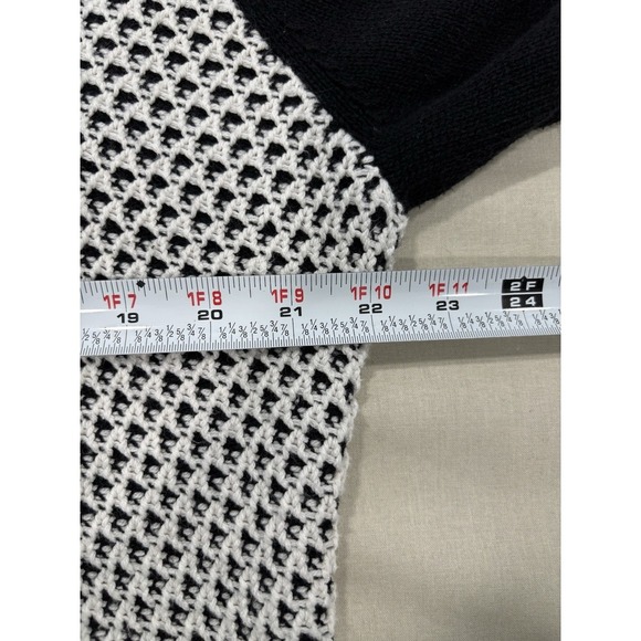 Calvin Klein Women's Black Knit Cowl Neck Sweater L Chunky Textured Contrast Top - Picture 8 of 9